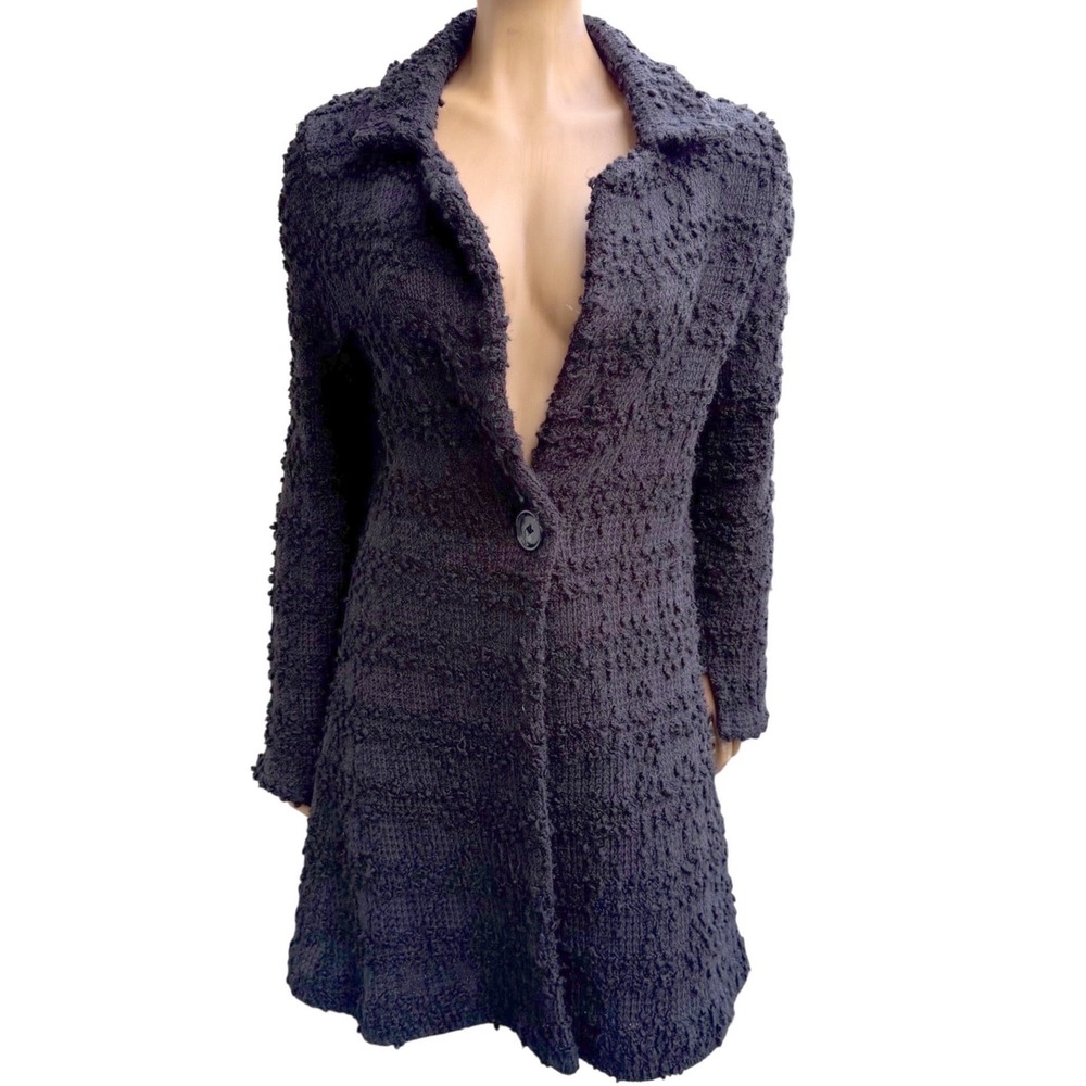 Alexandra Bartlett Black Textured Knit Longline Cardigan 90s Grunge Goth XL